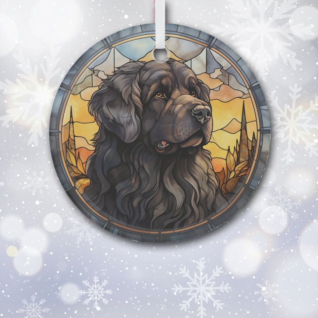 Ornement En Verre Mosaïque de chien noir de Terre-Neuve (Créateur téléchargé)