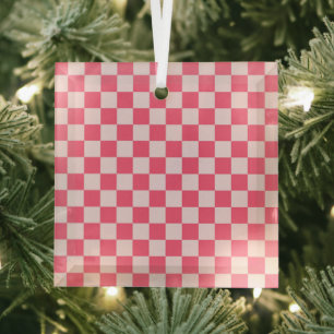 Ornement En Verre Motif à carreaux en sorbet flamant rose
