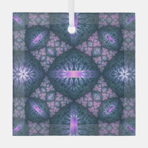 Ornement En Verre Motif d'art fractal 3D turquoise rose violet