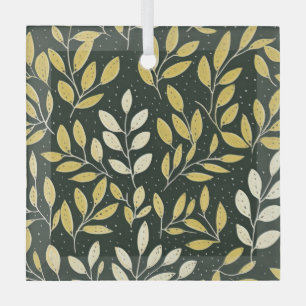 Ornement En Verre Motif de branches feuillues jaunes et crème