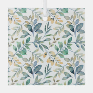 Ornement En Verre Motif de feuille verte et jaune à l'aquarelle frai