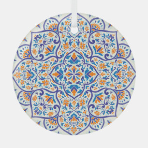 Ornement En Verre Motif de luxe Orange Blue Ornament