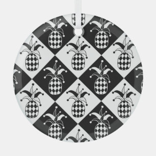 Ornement En Verre Motif Doodle Harlequin à ananas Stylisé