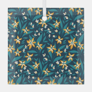 Ornement En Verre Motif élégant de fleurs jaunes sur feuilles vert f