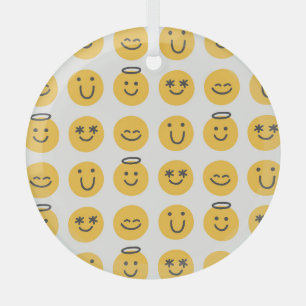 Ornement En Verre Motif Emoji Joyeux tiré à la main