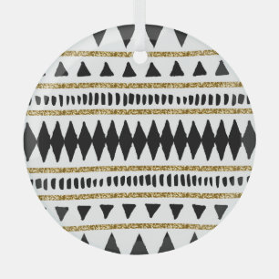 Ornement En Verre Motif ethnique Black Gold Parties scintillant