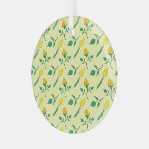 Ornement En Verre Motif floral avec rose jaune et fleurs de tulipe
