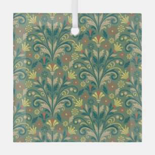 Ornement En Verre Motif floral élégant en jaune et rouge sur fond ve