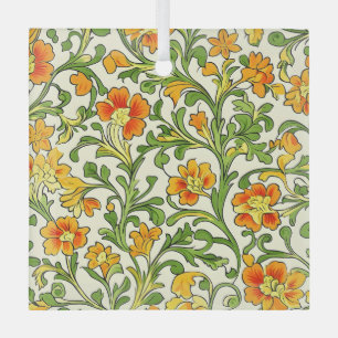 Ornement En Verre Motif floral orange et jaune Art Nouveau
