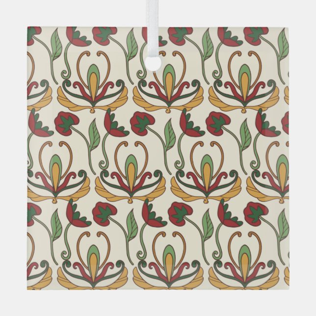 Ornement En Verre Motif floral sans couture avec des fleurs rouges e (Recto)