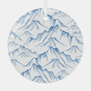 Ornement En Verre Motif paysager de montagne tiré à la main.