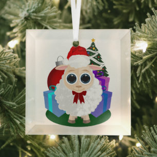 Ornement En Verre Mouton de Noël mignon Fête festive ronde