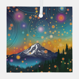 Ornement En Verre Mt Rainier w Soirée Starry Sky et Fireflies