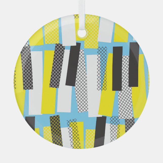 Ornement En Verre Musique jazz, motif géométrique bleu jaune. (Recto)
