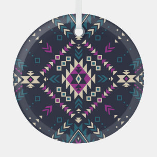 Ornement En Verre Navajo tribal foncé, géométrique vintage.