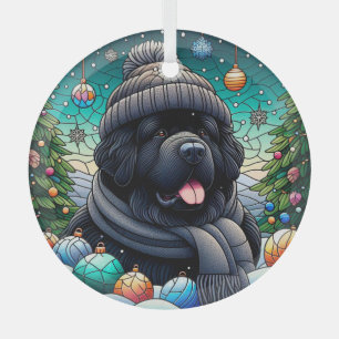 Ornement En Verre Newfie dans l'ornement rond en verre de Beanie