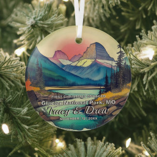 Ornement En Verre Noël Boho Glacier National Park Engager Couple