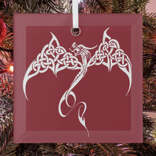 Ornement En Verre Noël celtique tribal dragon rouge blanc