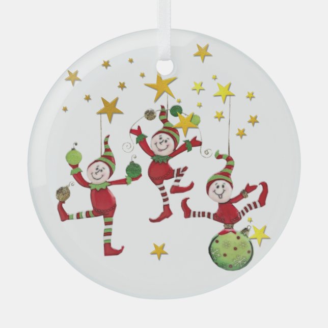 Ornement En Verre Noël des elfes de fête (Recto)