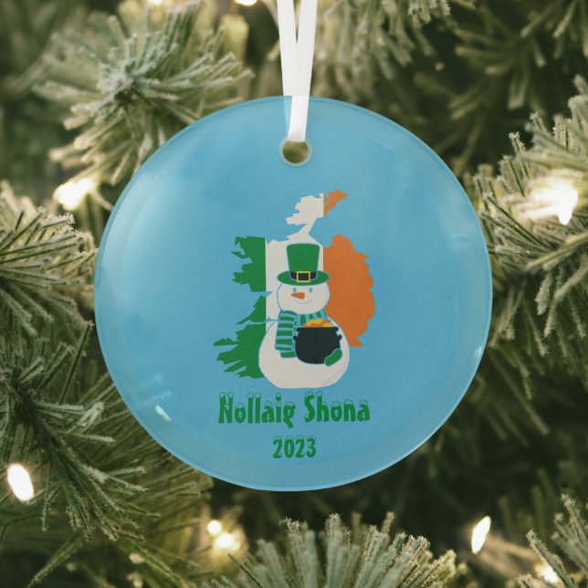 Ornement En Verre Noël Drapeau Irlandais Snowman (Insitu)