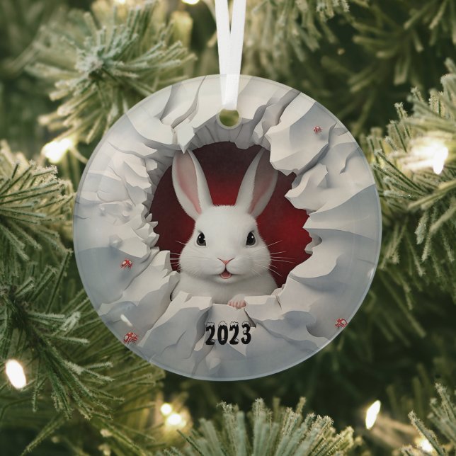 Ornement En Verre Noël du lapin blanc (Insitu)