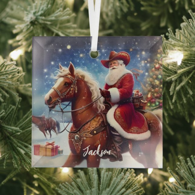 Ornement En Verre Noël du Père Noël occidental à cheval (Insitu)