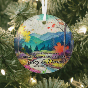 Ornement En Verre Noël Great Smoky Mountains Art Couple Marié