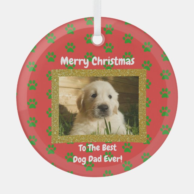Ornement En Verre Noël Meilleur Chien Papa Jamais Pet Photo (Recto)