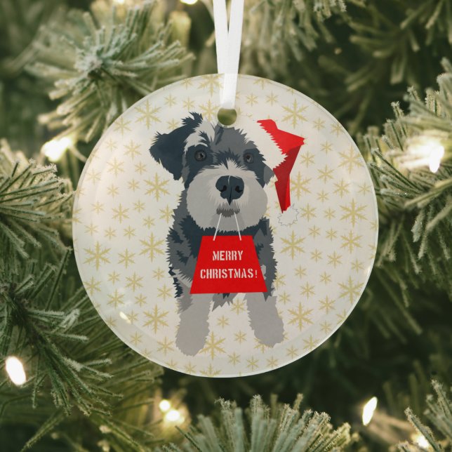 Ornement En Verre Noël mignonne minuscule Schnauzer Chien Santa Hat (Insitu)