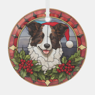 Ornement En Verre Noël Père Noël Frontière Collie Chien Tiré