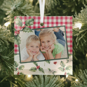Ornement En Verre Noël Photo Plaid Aquarelle Florale