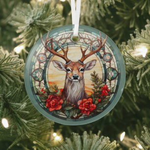 Ornement En Verre Noël pour papa Cerf Antlers Rouge Bleu