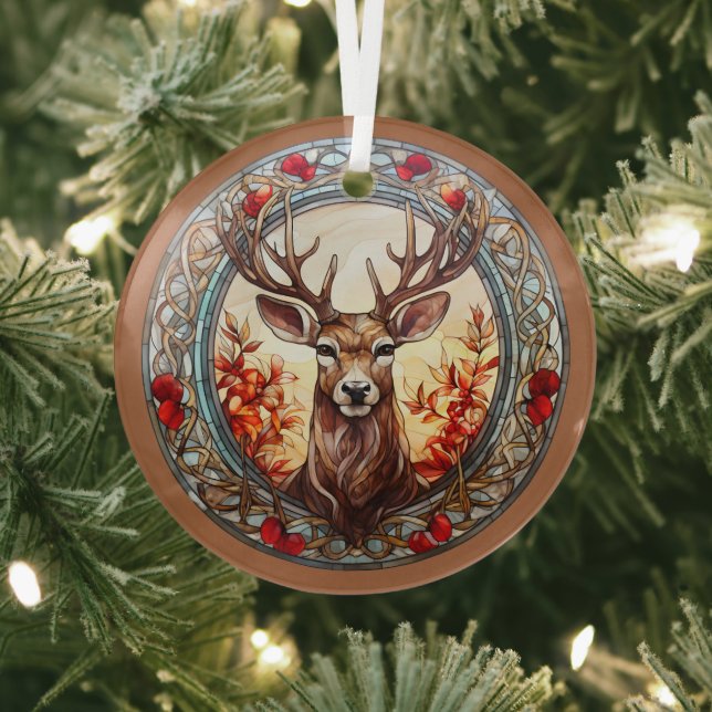 Ornement En Verre Noël pour papa Cerf Antlers Rouge Bleu (Insitu)