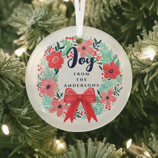 Ornement En Verre Noël Red Bow Wreath Blue Joie (Insitu)