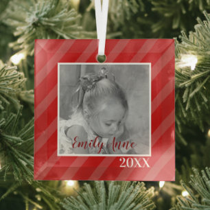 Ornement En Verre Noël Rouge Fêtes rayées photo Whimsical