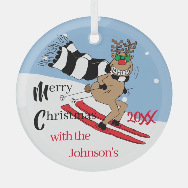 Ornement En Verre Noël Rudolph Ornament en verre de ski (Recto)