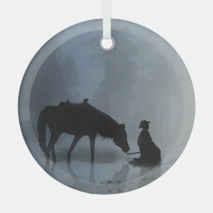 Ornement En Verre Noël Vacances Cowboy et Cheval