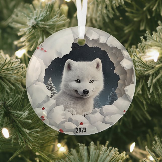 Ornement En Verre Noël White Fox (Insitu)