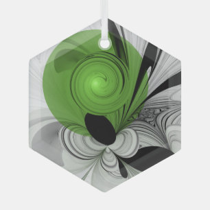 Ornement En Verre Noir Abstrait et blanc avec art fractal vert