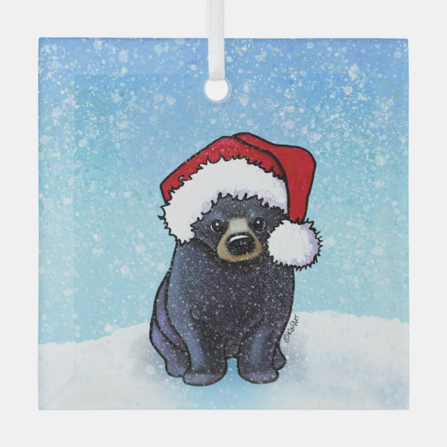 Ornement En Verre Noir de Noël Ours Cub (Recto)