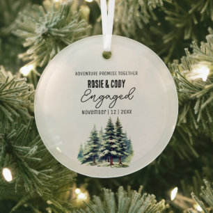 Ornement En Verre Noir de Noël Pins Rustiques Couple Arbres Engagé