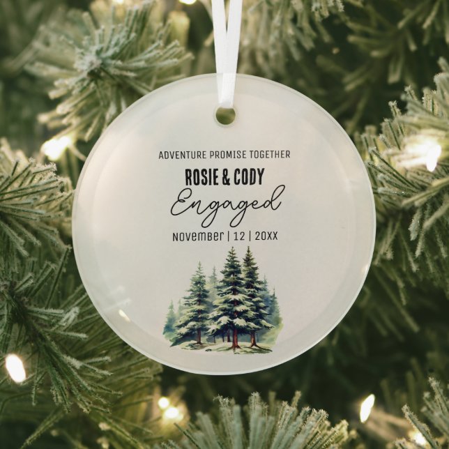 Ornement En Verre Noir de Noël Pins Rustiques Couple Arbres Engagé (Insitu)