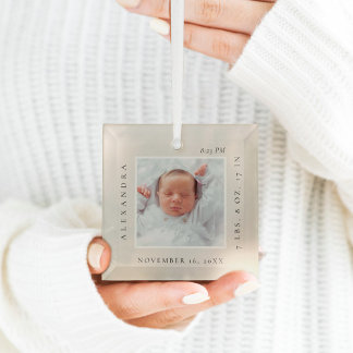 Ornement En Verre Nom du bébé minimal et statistiques de naissance
