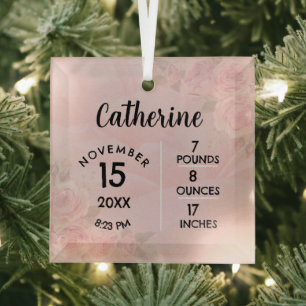 Ornement En Verre Nombre de naissance florale rose clair Carré Ornem