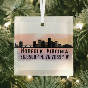 Ornement En Verre Norfolk VA City Skyline