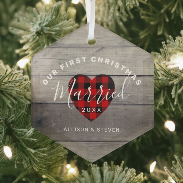 Ornement En Verre Notre premier Noël Marié Rustique Personnalisé (Insitu)