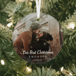 Ornement En Verre Notre première photo de Noël engagé Chalk Script