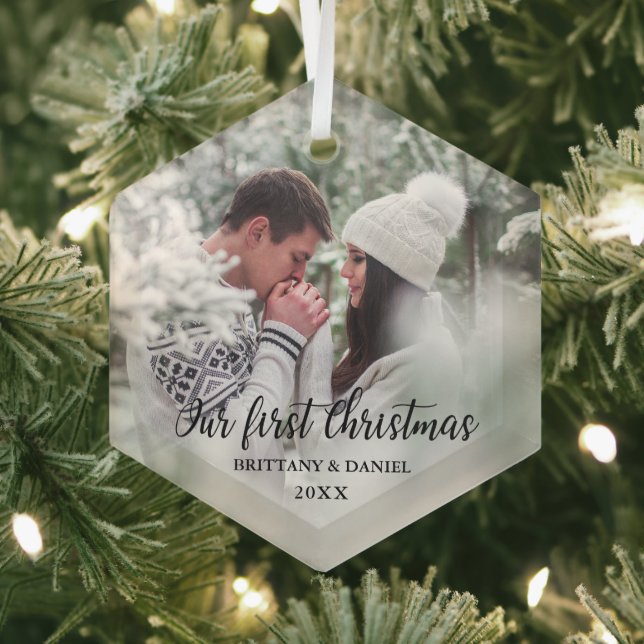 Ornement En Verre Notre première photo en couple de Noël (Insitu)