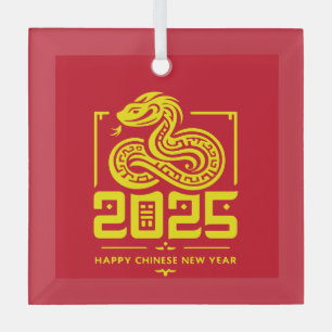 Ornement En Verre Nouvel An chinois du serpent 2025 Or rouge