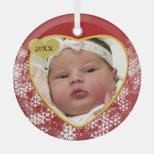 Ornement En Verre Nouvel enfant Noël Coeur rouge Photo année de nais